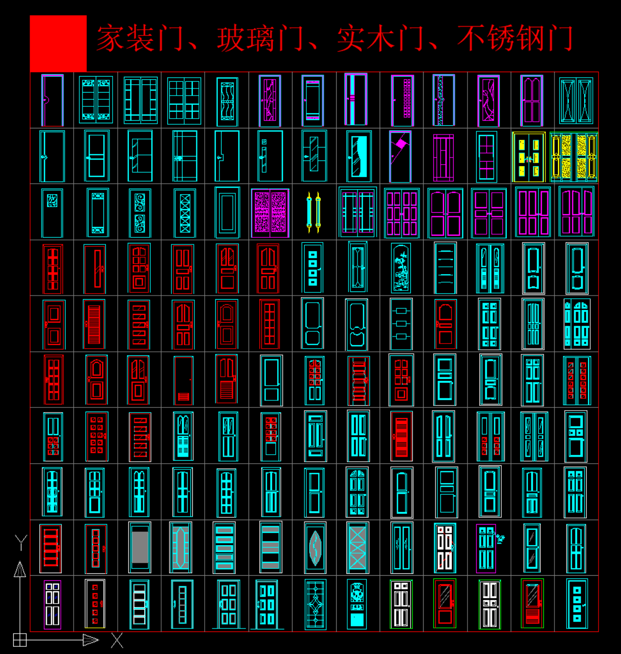 家装门玻璃门CAD图块插图